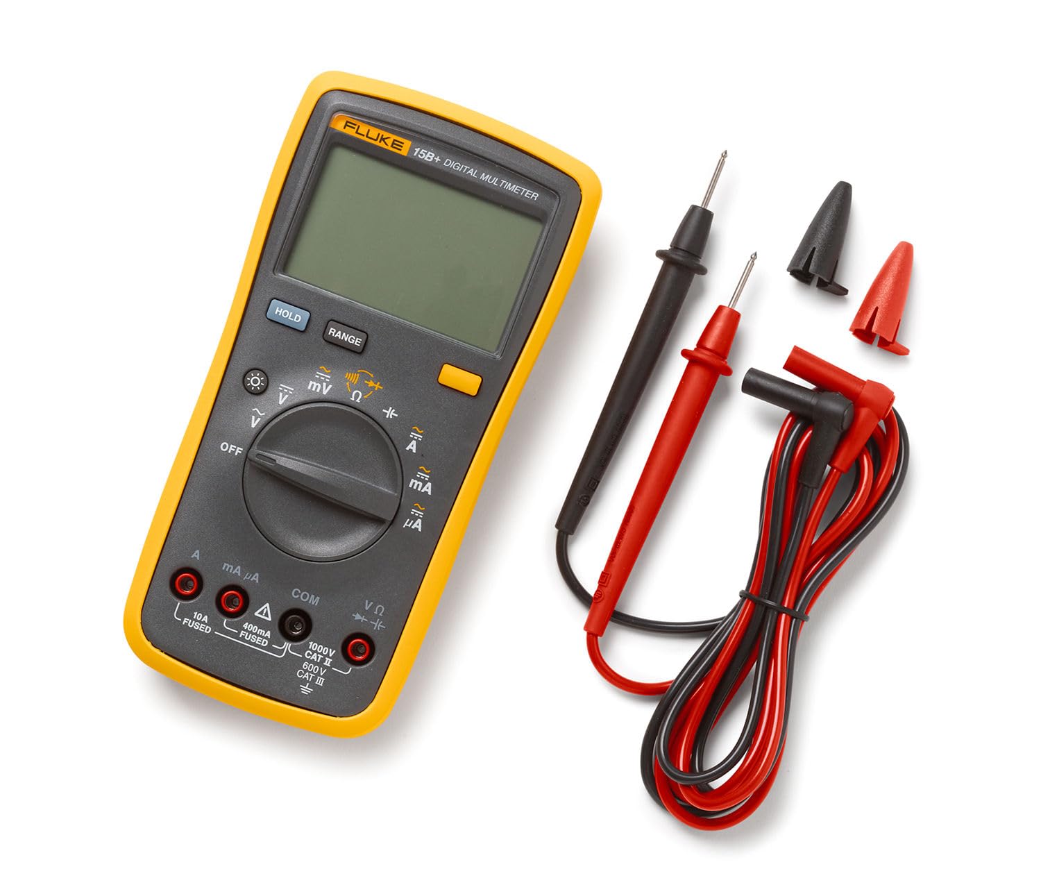 Fluke 15B+ Digital Multimeter, for Electrical Applications, Measures AC/DC Voltage and Current Measurements up to 1000V and 10A