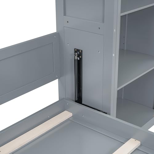 Harper & Bright Designs Full Size Murphy Bed Wall Bed with Storage Shelves, Drawers and LED Lights