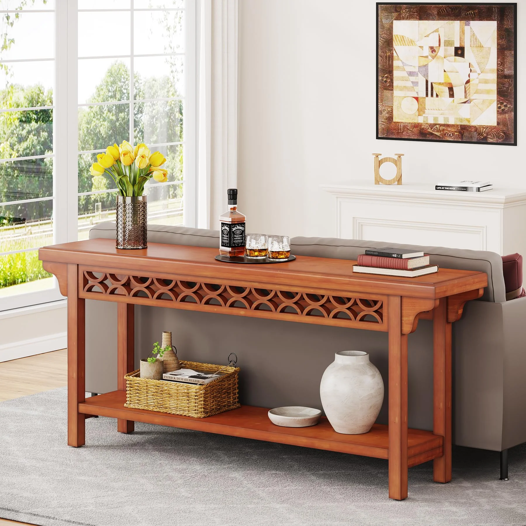 Tribesigns 70.8 inch Solid Wood Long Console Table, Farmhouse Entryway Table Sofa Table for Living Room Hallway