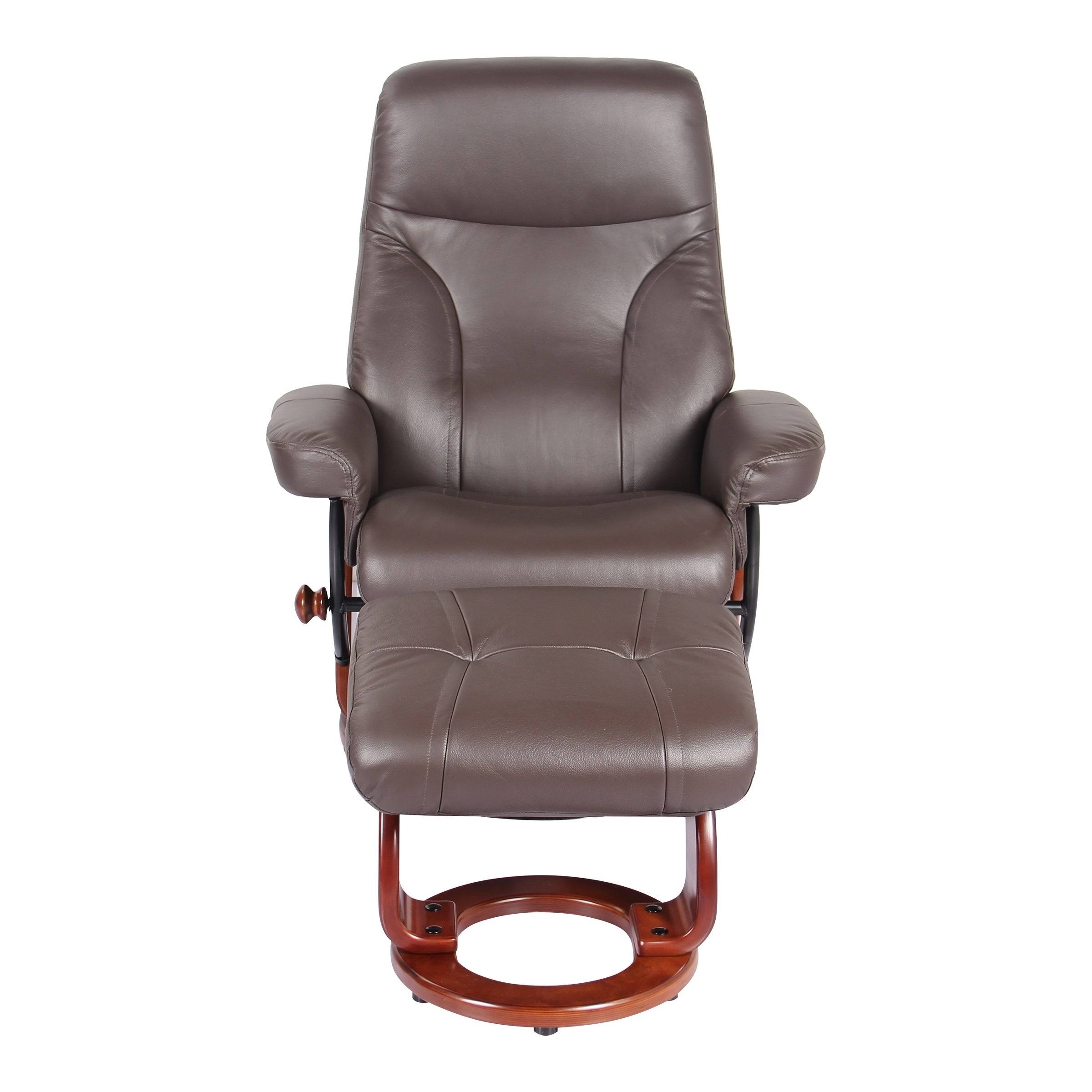 Almond Leather Recliner and Ottoman (Taupe)