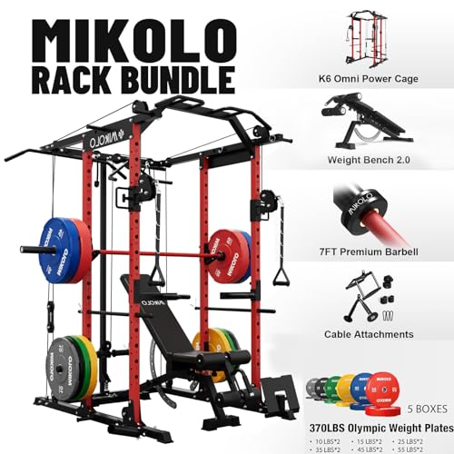 Mikolo Power Cage, Power Rack with Cable Crossover System, 1500LBS Squat Rack with LAT Pull Down System