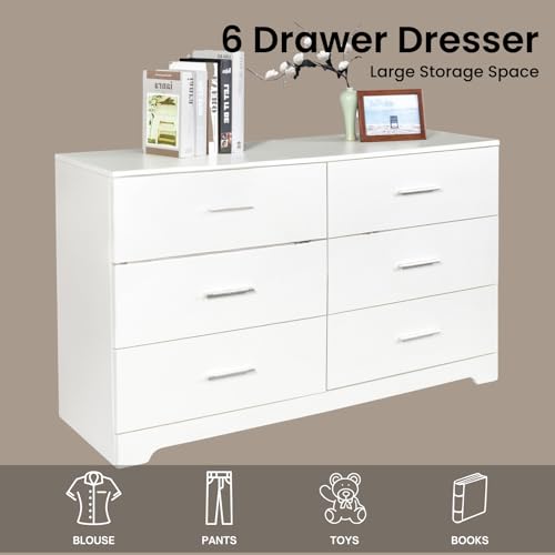 6 Drawer Dresser for Bedroom, Black Dresser Chest of Drawers, Wooden Bedroom Dresser TV Stand, Large Dresser Storage Chest with Deep Drawers