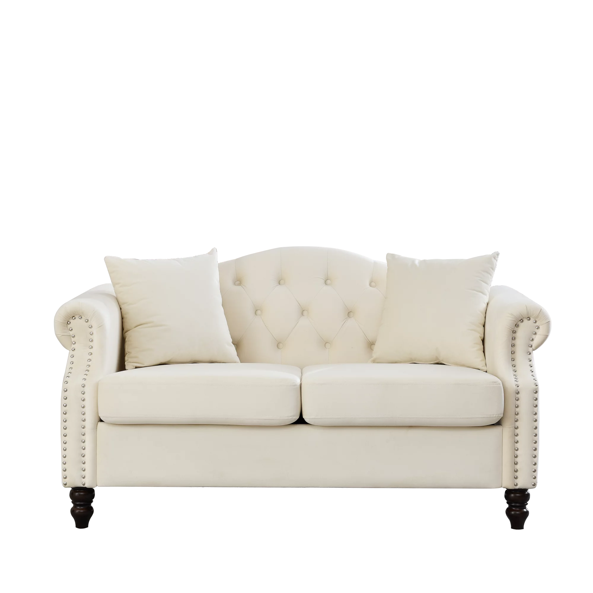 57" Chesterfield Sofa Grey Velvet for Living Room, 2 Seater Sofa Tufted Couch with Rolled Arms and Nailhead for Living Room, Bedroom, Office