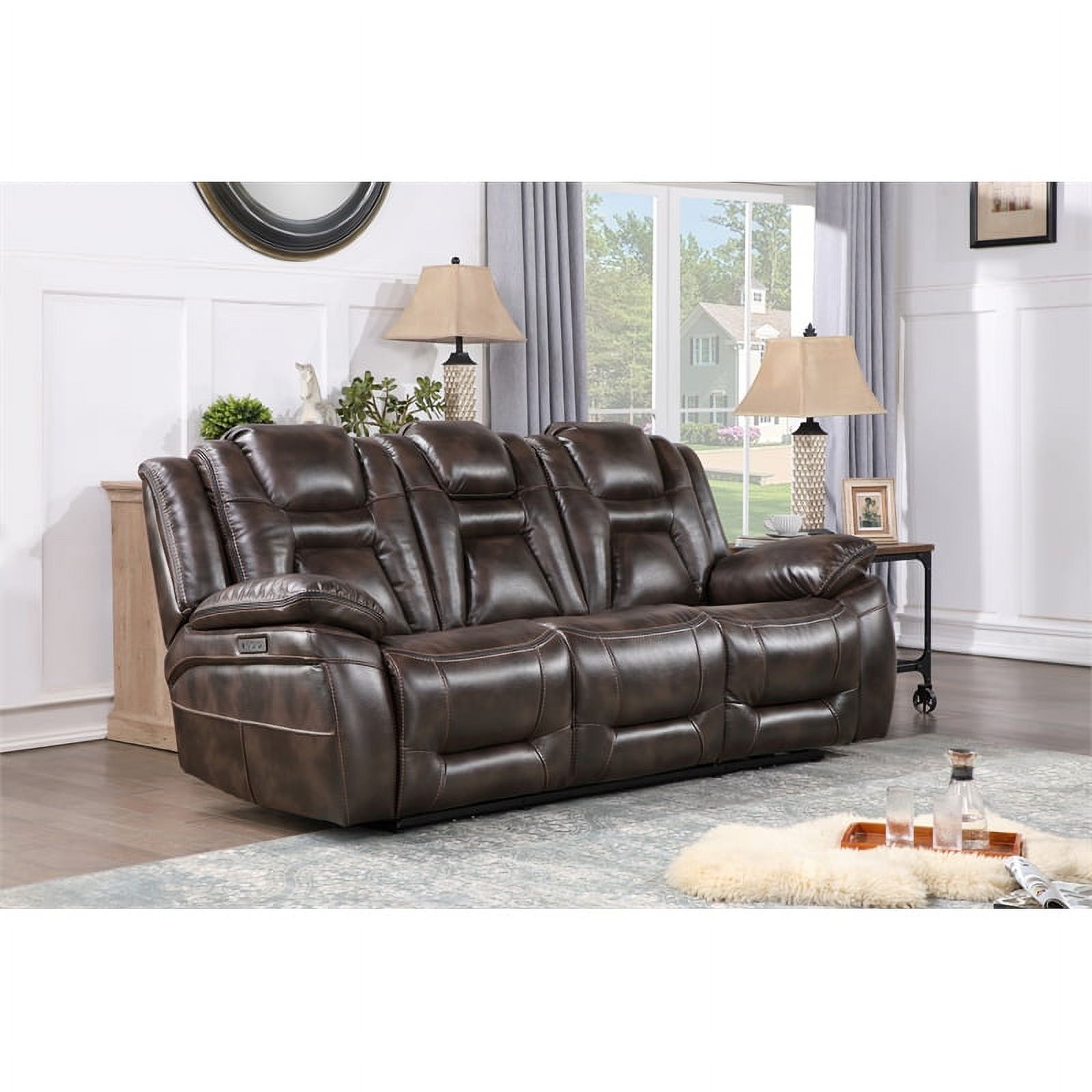 Oportuna Brown Faux Leather Dual Power 3PC Set