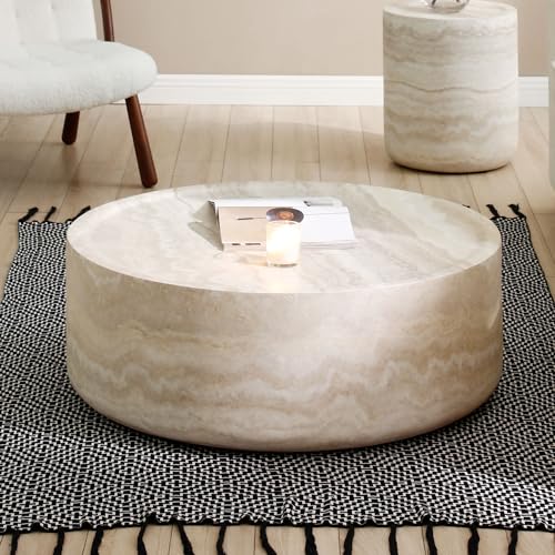 JUSTONE 15.75 ''Round Coffee Table, Accent End Table for Living Room Office Apartment, Modern Minimalist Side Table with Faux Marble Pattern