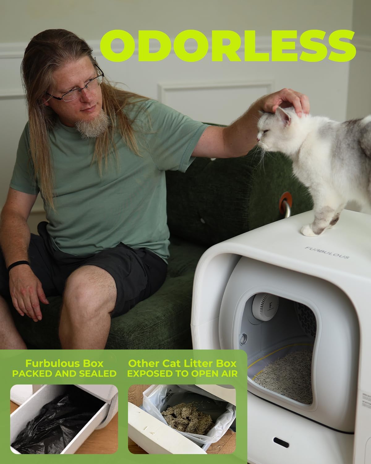 Furbulous True Odor-Free Self Cleaning and Packing Litter Box, Automatic Cat Litter Box with Self-Pack and Refill System, APP Control