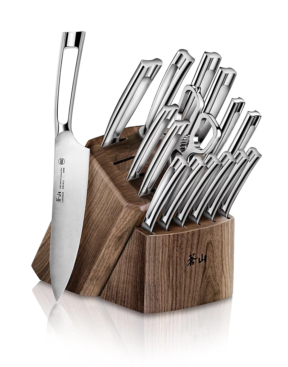 Cangshan N1 Series 1022636 German Steel Forged 17-Piece Knife Block Set , Walnut - Curated Treasures Market