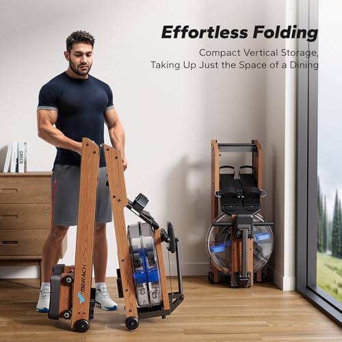 MERACH Water Rowing Machines for Home, Foldable Row Machine with 400LBS Weight Capacity, Dedicated Monitor and Comfortable Seat