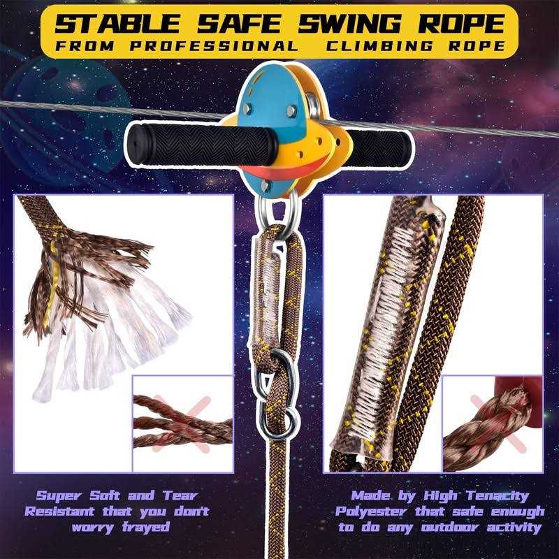 100FT Zip Lines for Kids and Adults Outdoor, ZEROMX Zipline Kits for Backyard Up to 330 LBS with UFO Light Up Zipline Trolley and Thickened Zipline
