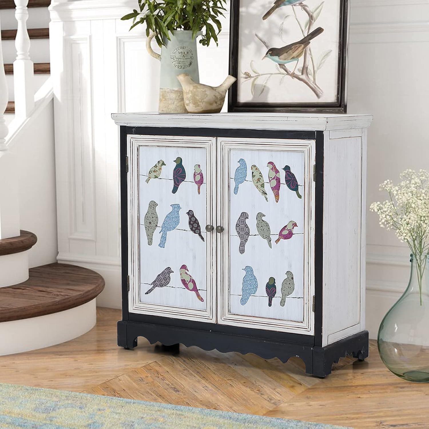 Accent Cabinet with Doors Entryway Living Room Bedroom 2 Door Farmhouse Distressed Storage Cabinet White