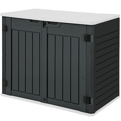 GOOBED Horizontal Shed with Padlock Latch, Outdoor Storage Shed for Backyard and Garden, 35 Cu Ft Small Storage, Waterproof, Easy Assembly, Light Gray
