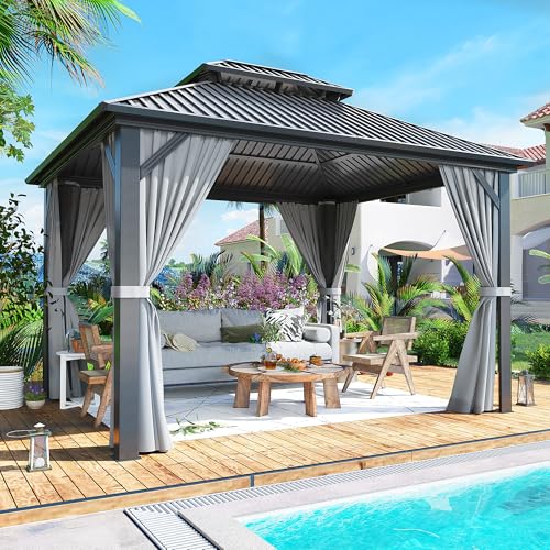 10x10 FT Gazebo Hardtop Gazebo Aluminum Pergola with Aluminum Frame, Double Galvanized Steel Roof
