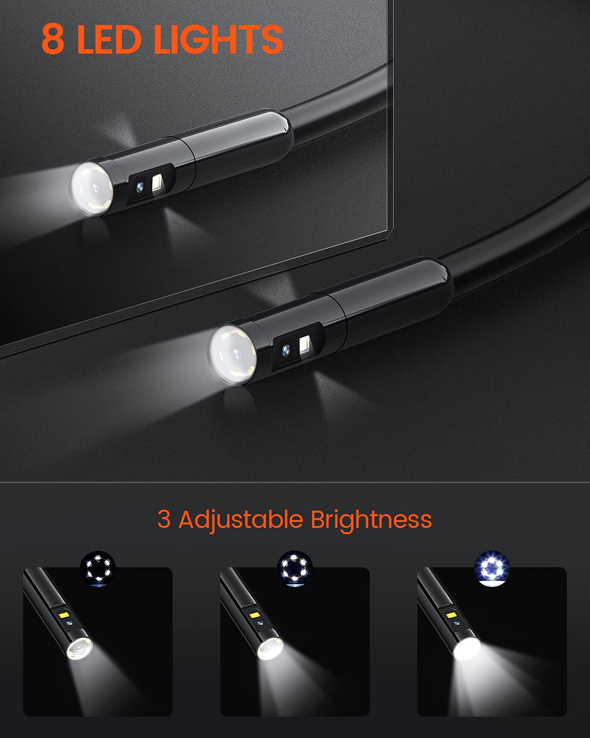 Triple Lens Inspection Camera, Teslong Digital Borescope Endoscope, Snake Scope Camera, HD, Waterproof Probe with Light, 5 IPS Screen, Plumbing, Pipe