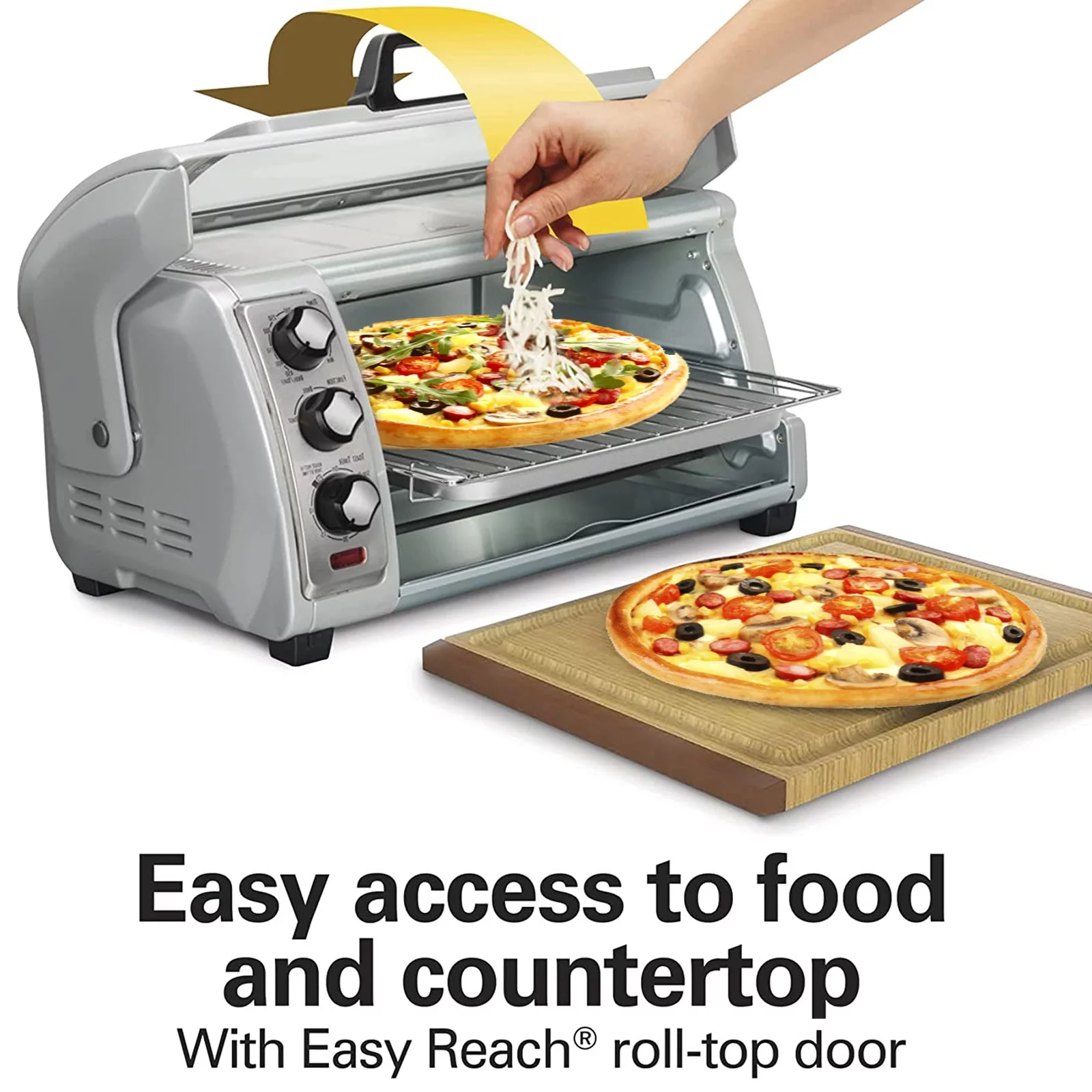6-Slice Countertop Toaster Oven - With Roll-Top Door & Bake Pan (Silver)