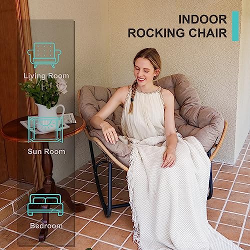 SWITTE Outdoor Rocking Chair, Oversized Patio Papasan Rocker, Comfy Wicker Reading Lounge, Indoor Egg Chair for Bedroom, Living Room, Porch, Garden