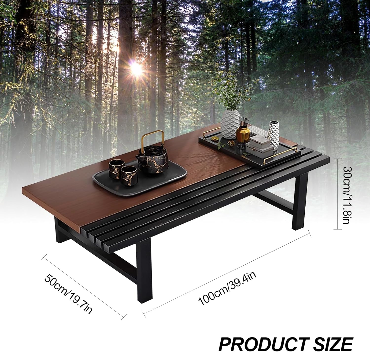 Japanese Floor Table, 39.4in Rectangular Small Coffee Tables for Living Room, Tea Table Low Table for Sitting On The Floor