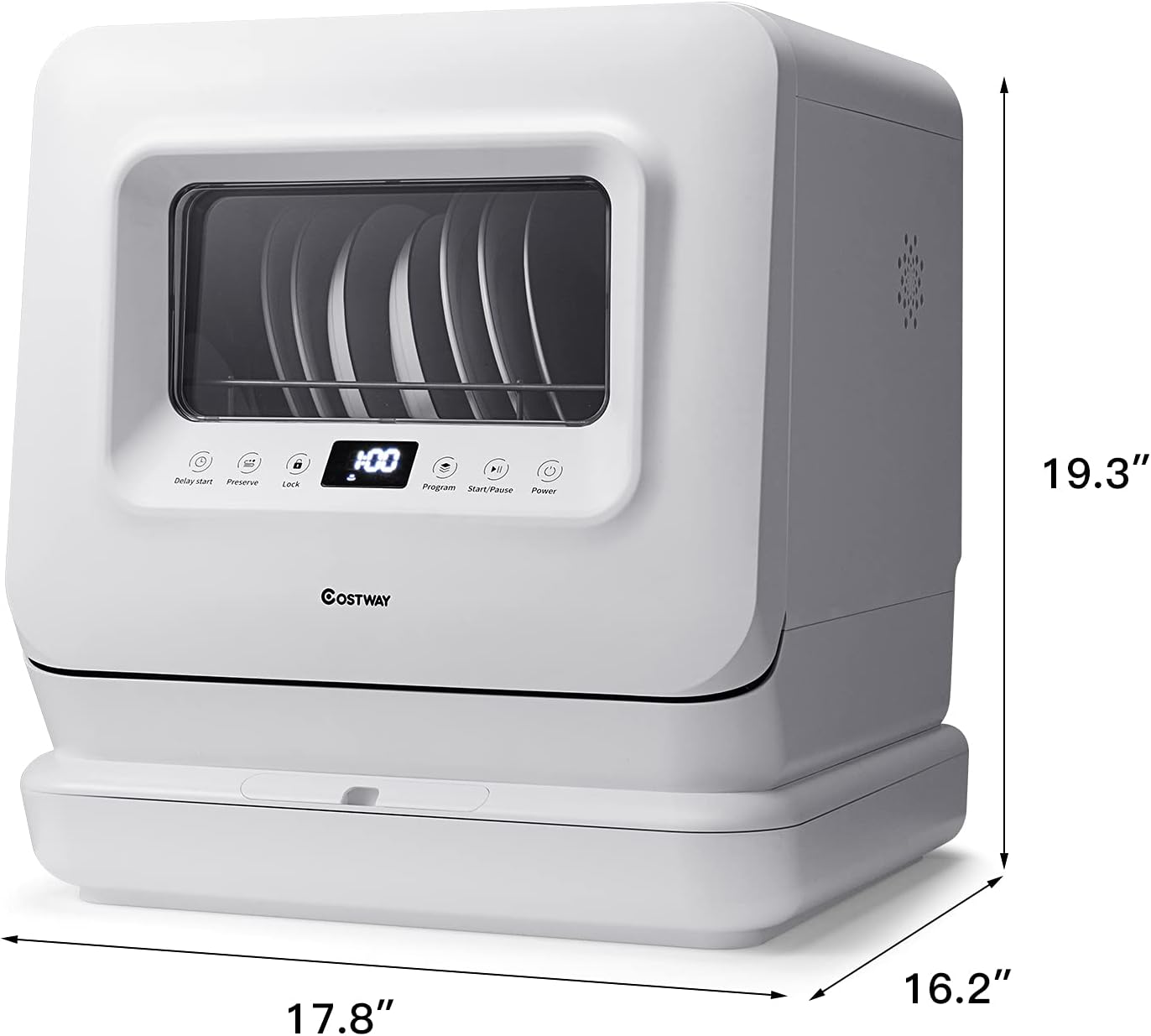 COSTWAY Portable Countertop Dishwasher, Compact Dishwasher with 7.5 L Built-in Water Tank, 360° Dual Spray Arms, 5 Washing Programs, Air-Dry Function