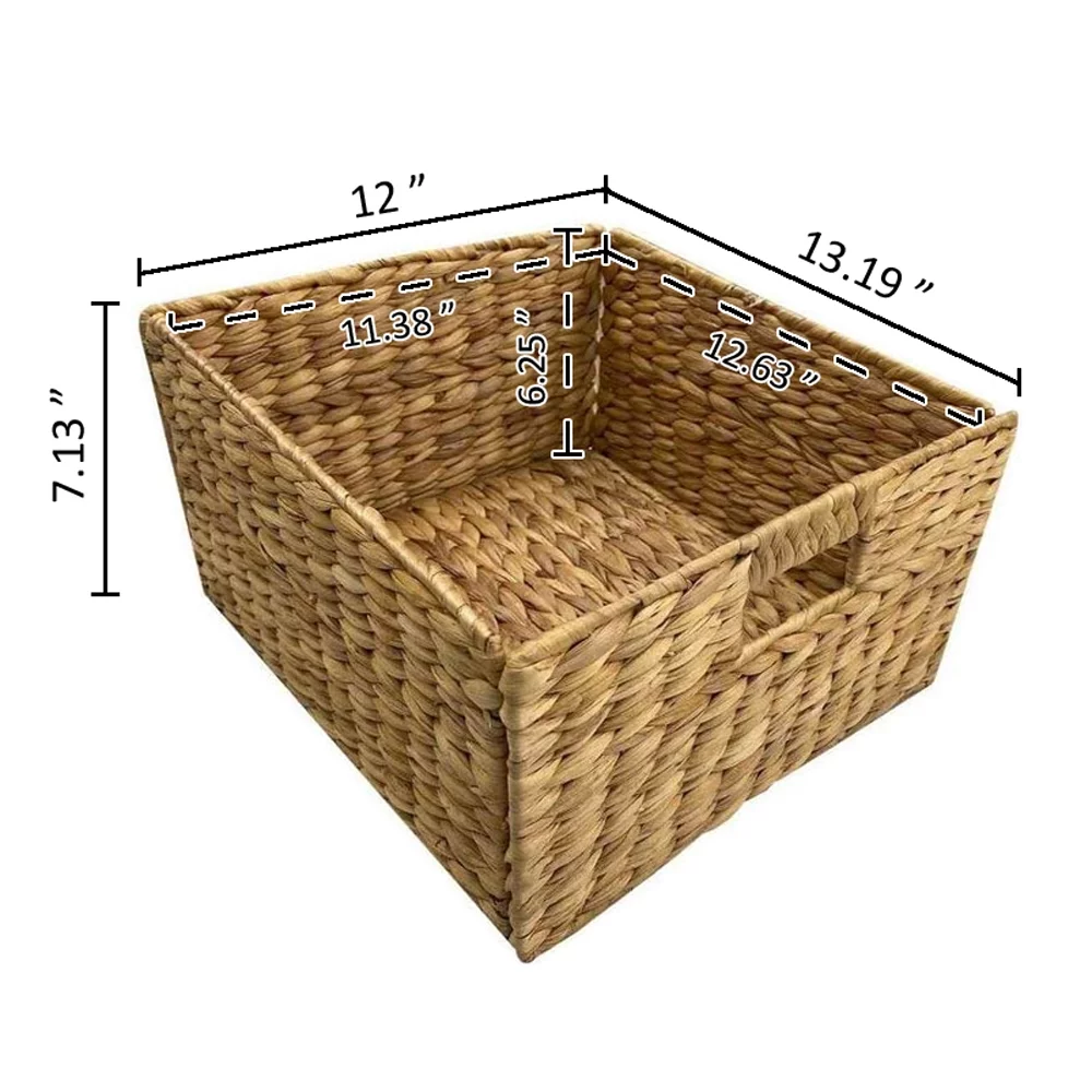 eHemco 3 Tier X-Side End Storage Cabinet with 6 Water Hyacinth Natural Wicker Baskets, Teal