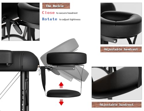 Professional Massage Table Portable 3 Fold Premium Memory Foam Aluminium Leg Hold Up to 1100LBS 8 Heights Adjustable with Carrying Bag Black