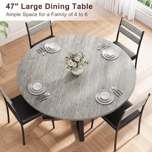 Round Dining Table for 4,Kitchen Dining Room Circle Dinner Pedestal Table,Space Saving Wood Kitchen & Dining Room Furniture (Vintage, 47In)