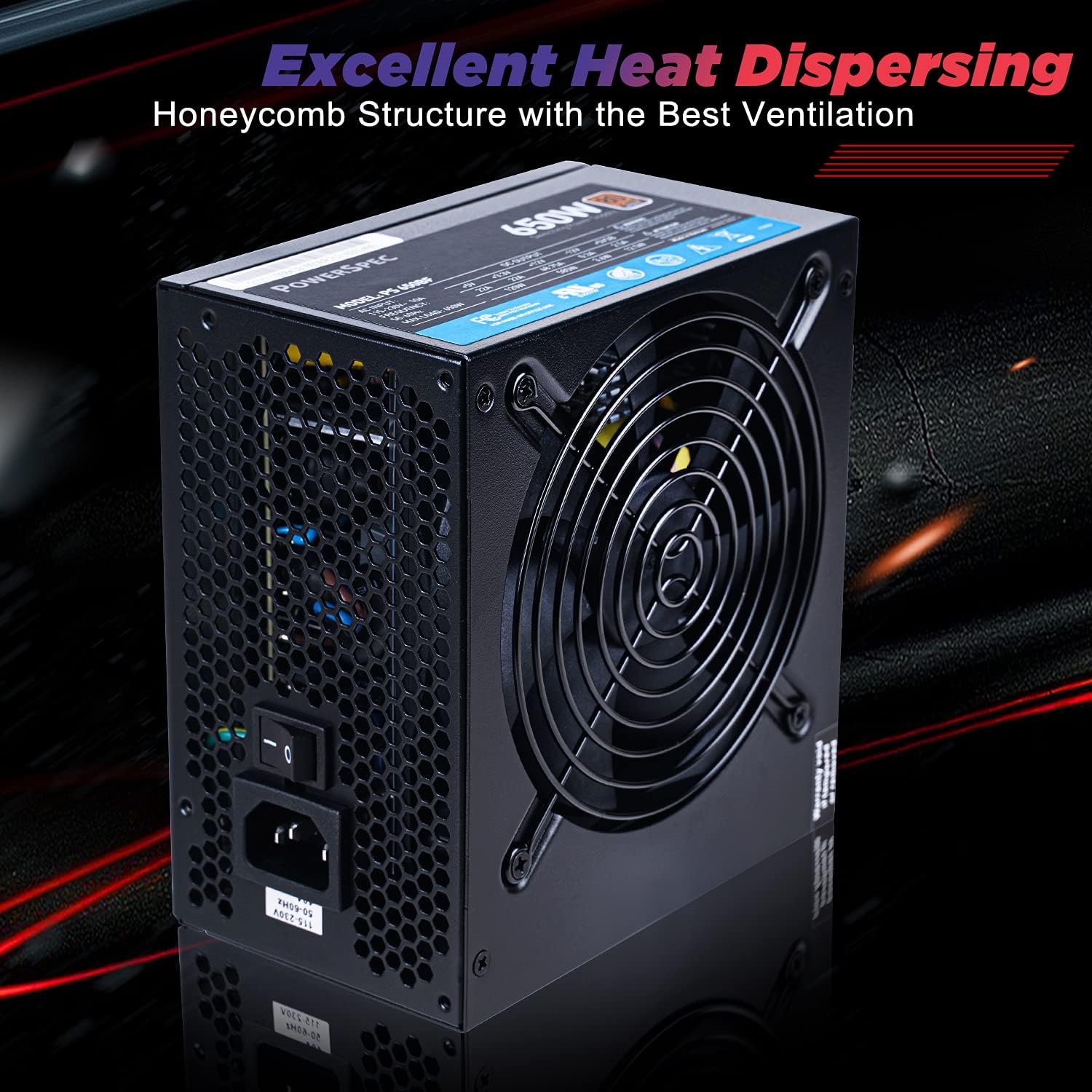PowerSpec 650W Power Supply 80 Plus Bronze Certified Fixed Cable Non-Modular ATX PSU Active PFC SLI Crossfire Ready Gaming PC Computer Switching