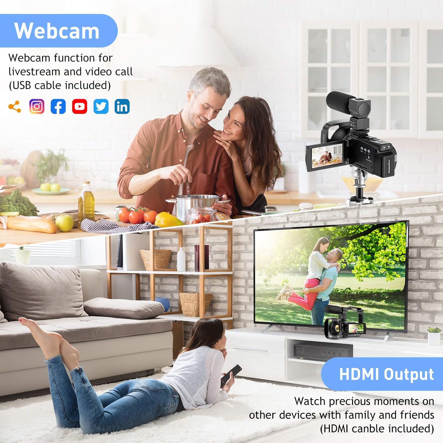 Video Camera Camcorder 4K 48MP Ultra HD YouTube Vlogging Camera IR Night Vision WiFi Digital Camera Recorder 16X Digital Zoom Touch Screen Video