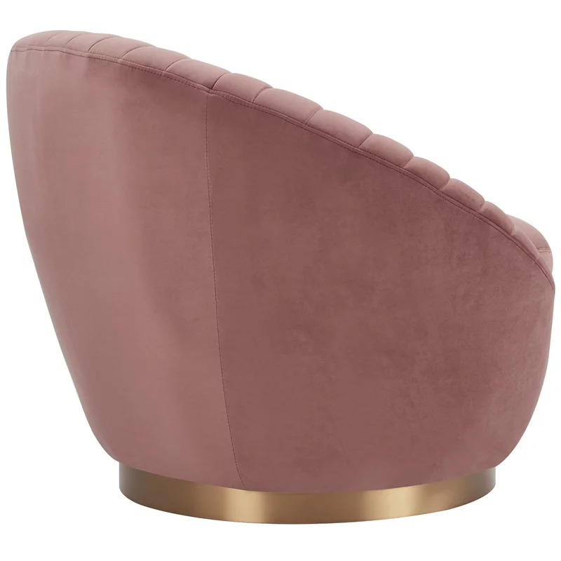 Mitzy Pink Blush Velvet Swivel Accent Chair Gold Base Curved Back
