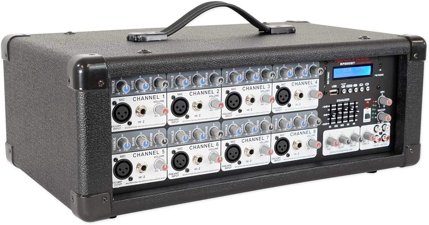 Rockville RPM80BT 2400w Powered 8 Channel Mixer/Amplifier w/Bluetooth/EQ/Effects