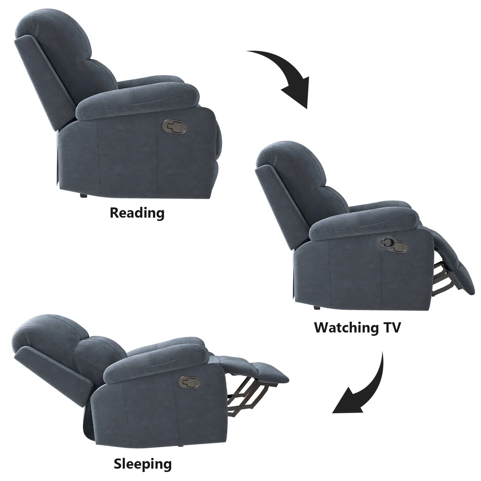Bonzy Home Single Recliner Chairs for Living Room Overstuffed Breathable Fabric Reclining Chair Manual Sofas, Gray