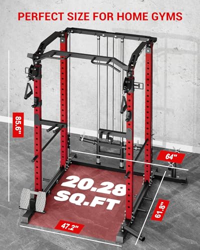 C11 Multi-Function Power Rack, 2000 lbs Power Cage with Adjustable Cable Crossover System and More Training Attachment