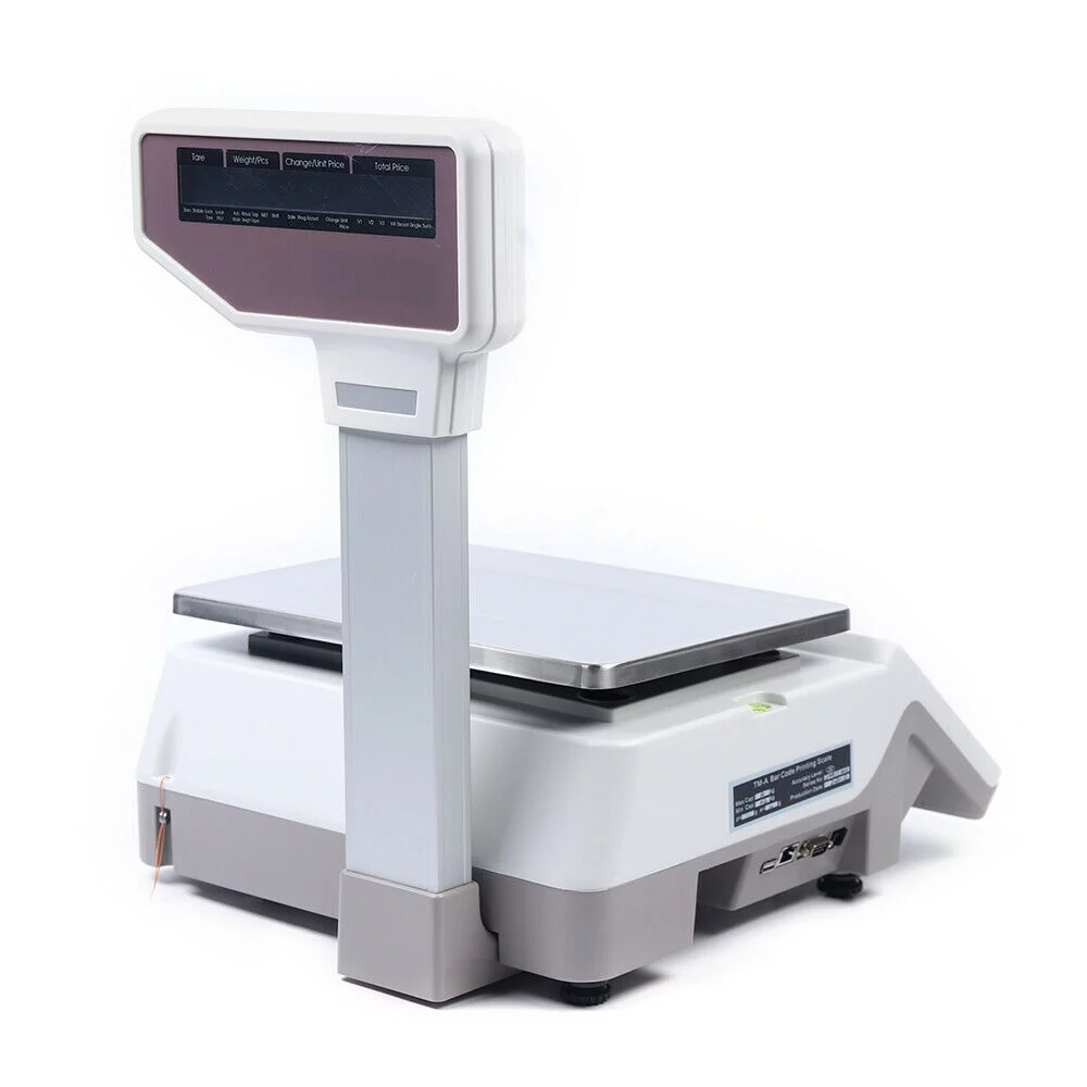 Price Computing Scale with Thermal Label Printer Up to 66lb Weighing Range Pole Display Scale for Supermarket (with Mobile APP) Electronic Weight