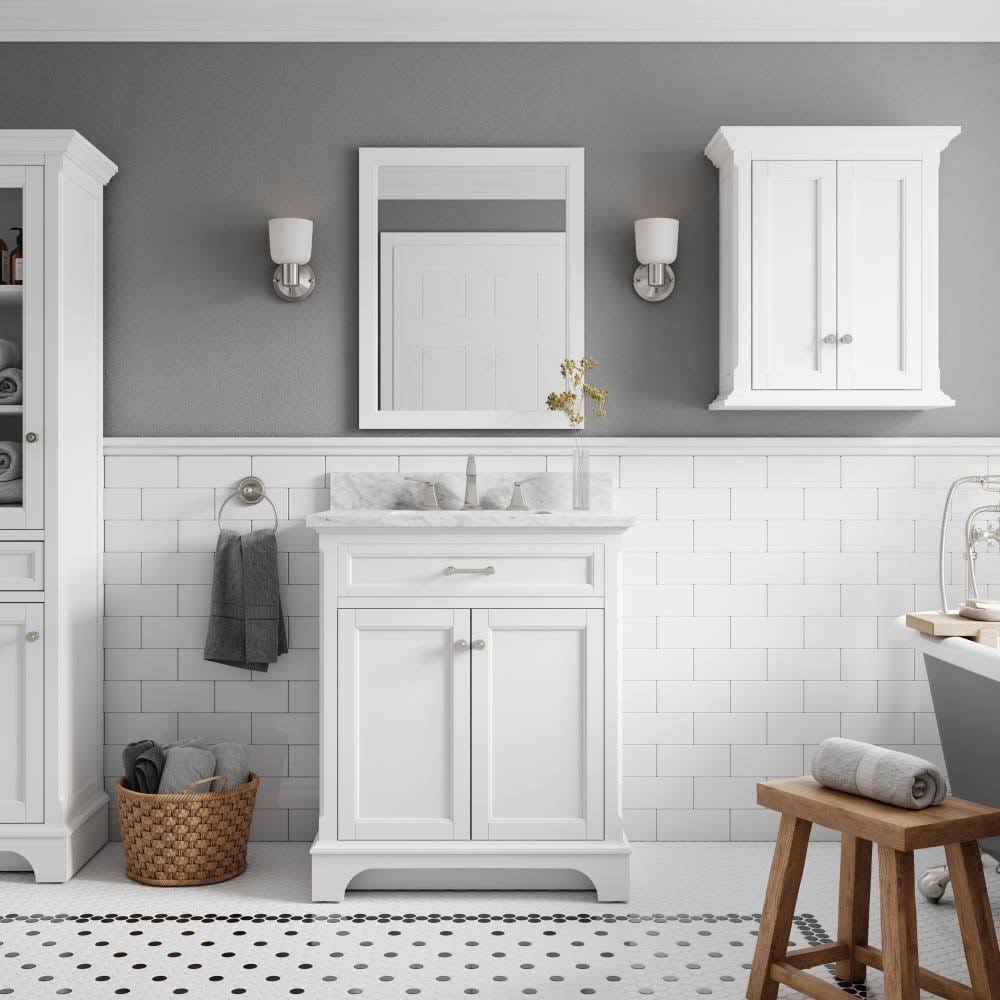 Allen + Roth Roveland 30-in White Undermount Single Sink Bathroom Vanity with Natural Carrara Marble Top | 2026VA-30-201-900