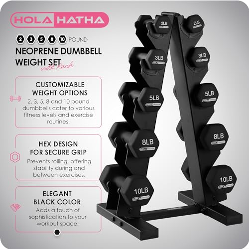 HolaHatha Neoprene Dumbbell Free Hand Weight Set with Rack, Ideal for Home Exercises to Gain Tone and Definition