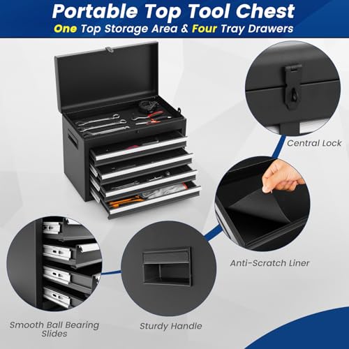 Goplus Rolling Tool Chest, 5-Drawer Tool Box Organizer w/Lockable Wheels & Sliding Drawers & Detachable Top & Adjustable Shelf
