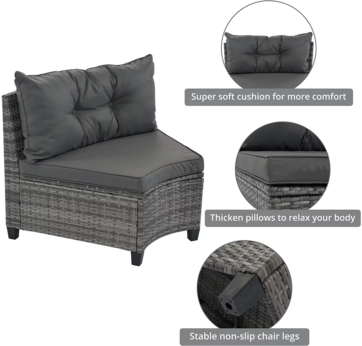 VIRUBI 8-Piece Half-Moon Outdoor Sectional Furniture Cushioned Sofa Set with Rectangular Coffee Table and Side Tables