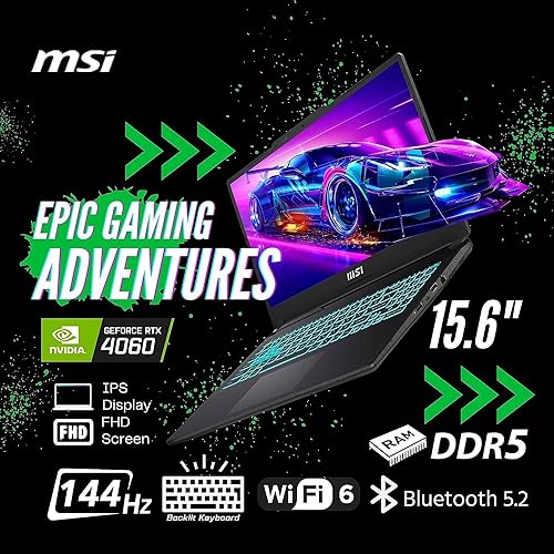MSI Cyborg 15 Gaming Laptop, 15.6" FHD 144Hz Display, Intel Core i7-12650H, NVIDIA GeForce RTX 4060, 32GB DDR5 RAM, 1TB SSD, Webcam, Backlit Keyboard