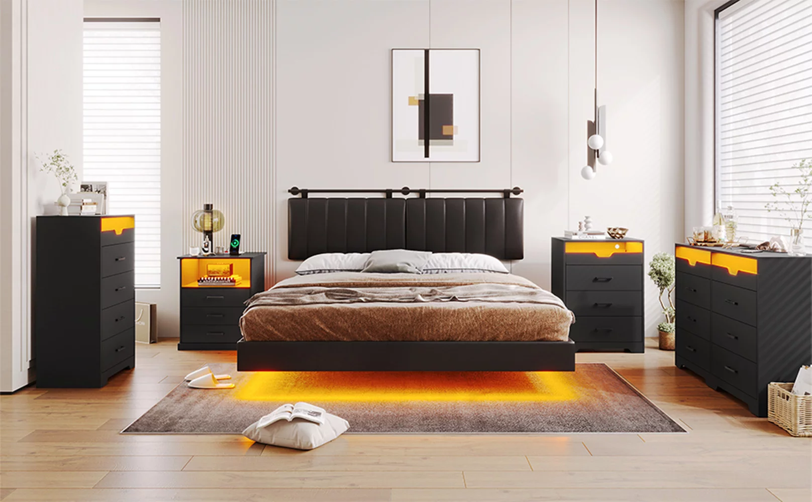 3 Drawers Dresser with LED Lights for Bedroom, Tall Storage Dresser with Pull-Out Tray,Chest of Drawers Organizer for Small Space,Black