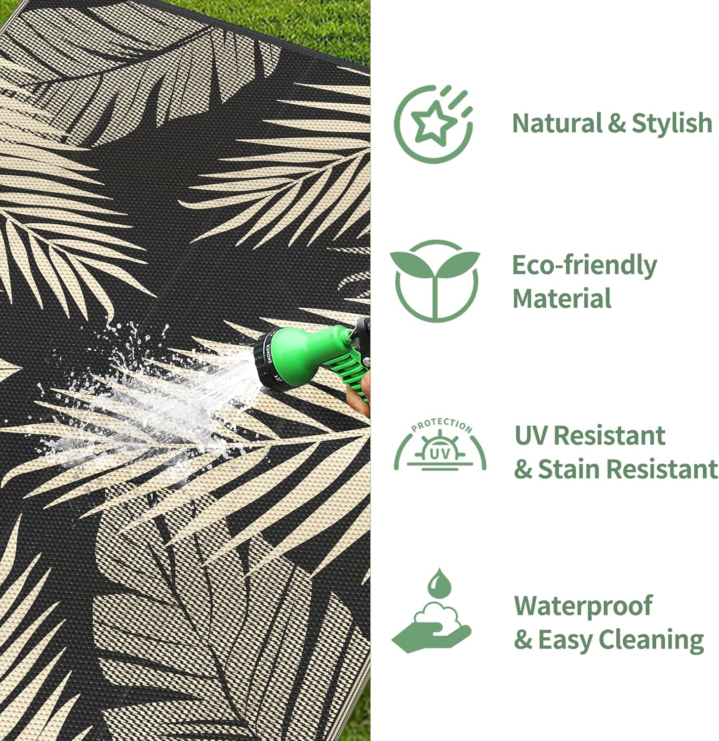 GENIMO Outdoor Rug 9' x 18' Waterproof for Patios Clearance, Reversible Outdoor Plastic Straw Camping Rug Carpet, Large Area Rugs Mats for RV, Camper