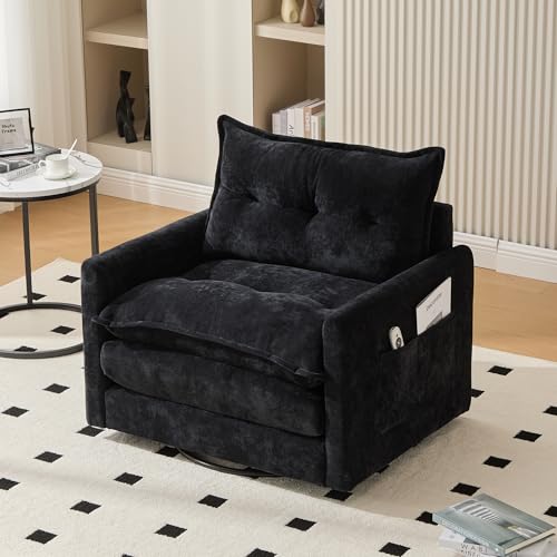 360 Swivel Accent Barrel Chair with Storage Ottoman & Headrest