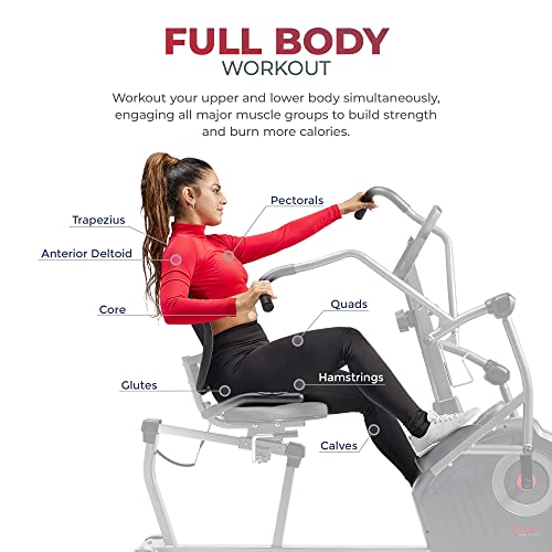 Sunny Health & Fitness Elite Recumbent Cross Trainer & Elliptical Machine with Arm Exercisers for Home Arm/Leg Training