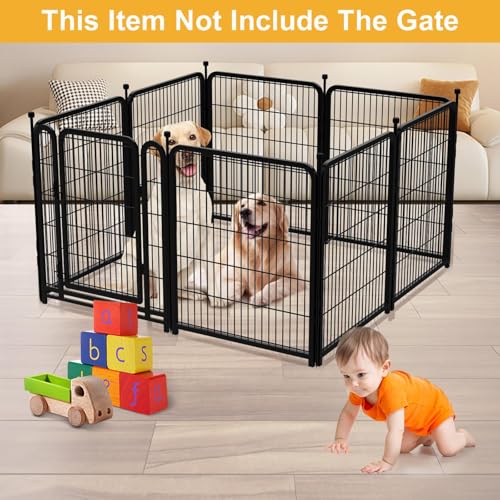 Tall Garden Fence, 32 in(H) 8 Panels Dog Fence Outdoor for Yard. Wide Door Low Threshold Total 17.7 Ft(L)