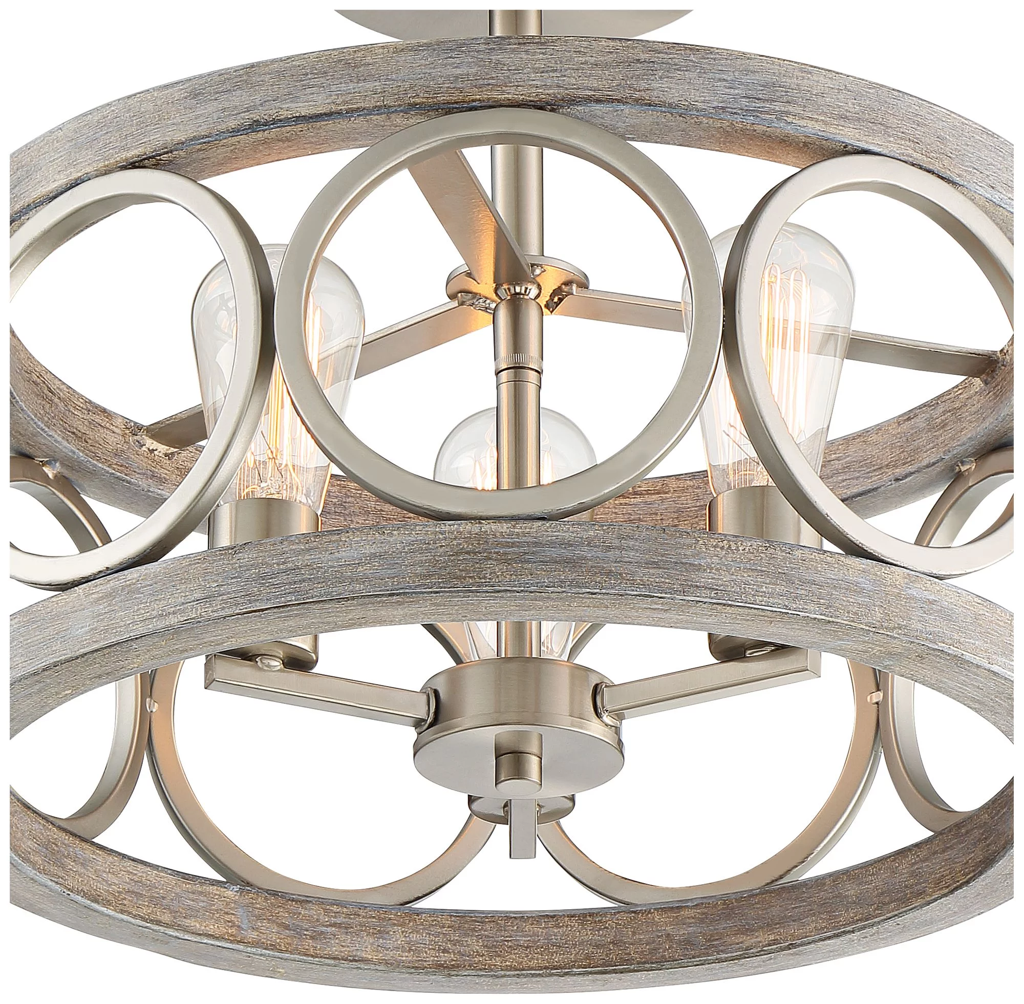 Franklin Iron Works Salima Rustic Farmhouse Ceiling Light Semi Flush Mount 16" Wide Brushed Nickel Gray Wood 3-Light LED for Bedroom Living Room House