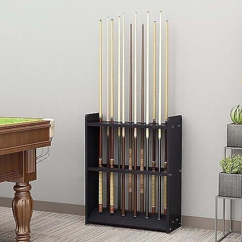 Teak Wooden Billiard Cue Rack Stand - Freestanding Pool Stick Holder for 12 Cues, Easy Assembly, Space-Saving Design for Home & Club Use