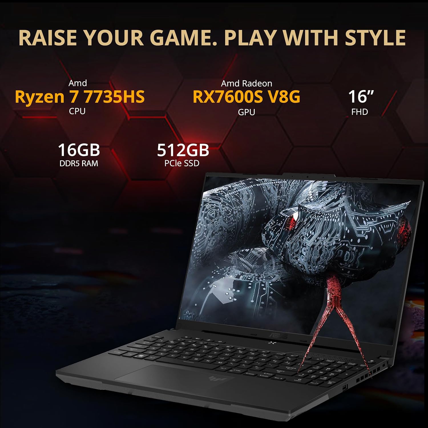 asus TUF A16 16'' FHD 165Hz Gaming Laptop, AMD Ryzen 7-7735HS, Radeon RX7600S V8G Graphics, 16GB DDR5 RAM, 512GB PCIe SSD, RGB Backlit Keyboard