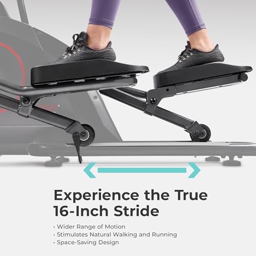 Sunny Health & Fitness Smart Upright Elliptical w/Pulse Sensor Built-in, Indoor Full-Body Cross-Training & Cardio Exercise Machine for Home