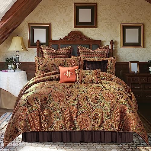 Loom and Mill 9-Piece Jacquard Comforter Sets King, Classic Paisley Design Bed in a Bag, Luxury Vintage Damask Bedding Set with Euro Shams, Bedskirt