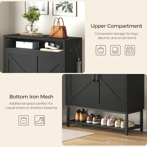 Shoe Storage Cabinet, Farmhouse Shoe Cabinet for Entryway, 6-Tier Shoe Organizer with Doors and Shelves