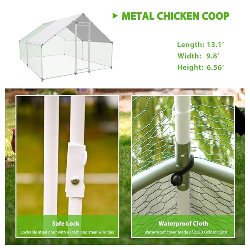 Large Metal Chicken Coop Walk-in Poultry Cage with Water-Resident and Anti-UV Cover Duck Rabbit Cat House Outdoor Chicken Run Pen with Spire Shaped