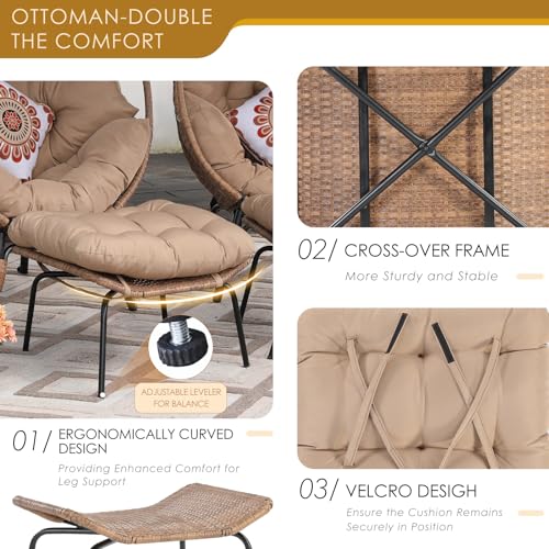 NICESOUL Stationary Egg Chair Indoor Outdoor Wicker Oversized Thick Cushions Egg Shaped Loveseat Chair