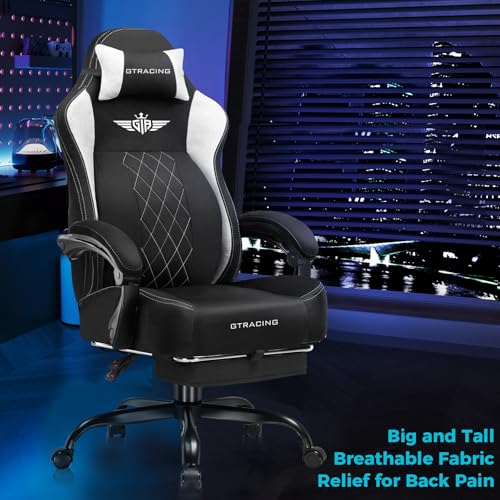 GTPLAYER Big and Tall Gaming Chair Breathable Fabric Computer Chair with Strong Lumbar Support, Comfortable Office Chairs with Pocket Spring Cushion